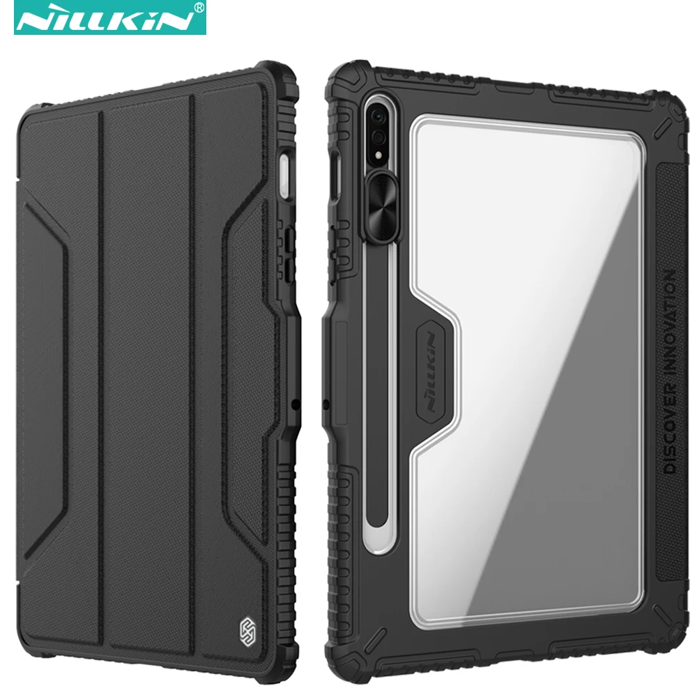 Nillkin-estojo de Couro para Samsung Galaxy Tab s7 Plus s7 Mais Smart Flip Back Cover com Proteção da Câmera Slide
