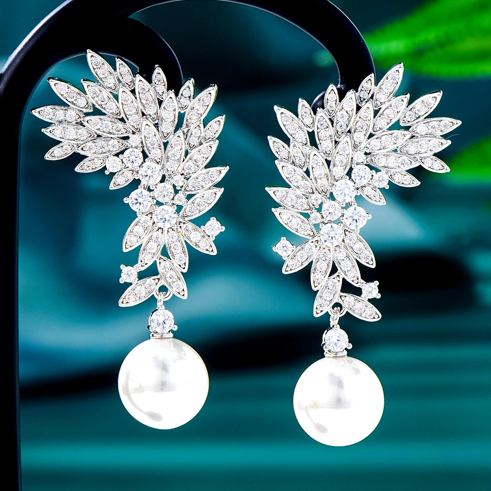 

Missvikki Luxury Shiny Angel Wings Pearl Earrings Jewelry Rhinestone Wedding Pendant Earrings Fashion Korean Jewelry Earrings