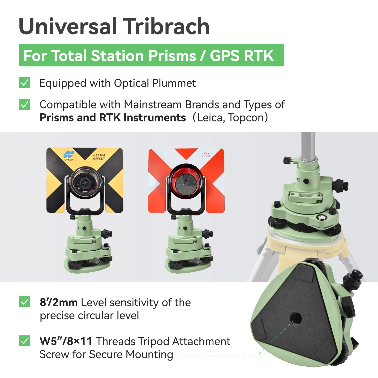 High Precision 5/8"x11 Thread Three-Jaw Tribrach Optical Plummet Rotating Adapte
