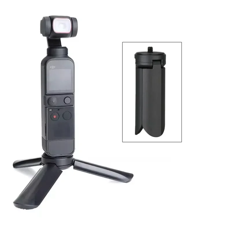 Support de bureau mini trépied noir pour DJI Osmo Pocket 2/3, Gopro et Action 5 Pro, posé sur une table.