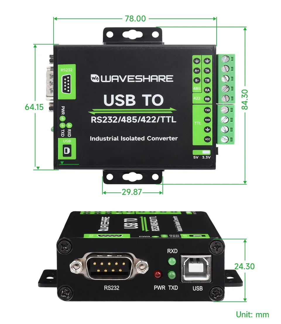 FT232RNL USB TO RS232/485/422/TTL Interface Converter Industrial Isolation Alumi