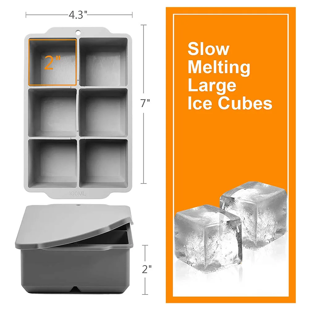 Yubatuo Stackable Square Silicone Large Ice Cube Tray with Lid