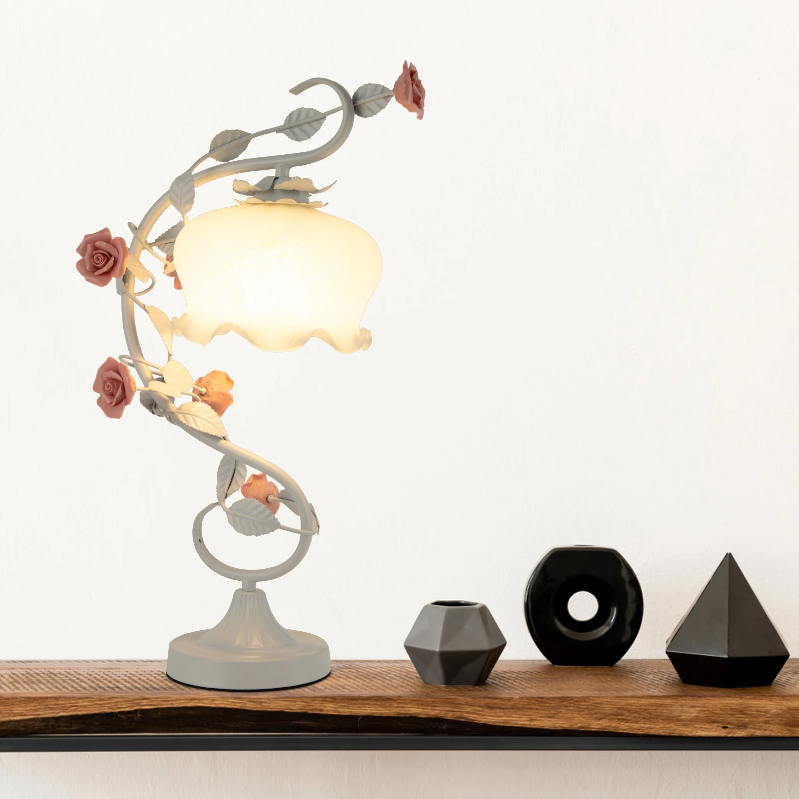 Rose Table Lamp Glass Table Lamp with 7.48 inches Wide Bent Glass Lampshade 3