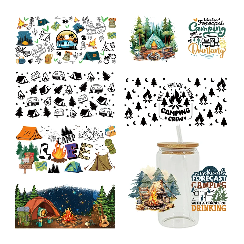 

Crazy Camping Life, Funny Camper, Camp Printed UV DTF Transfer Wraps For Glass Cup 16OZ Transfer Stickers D7562