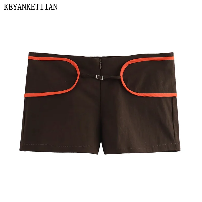 

KEYANKETIAN 2024 New Launch Spicy Girl Contrast Piping Low-rise Shorts Summer Zipper Women Slim Leisure Straight Pants Hot Short