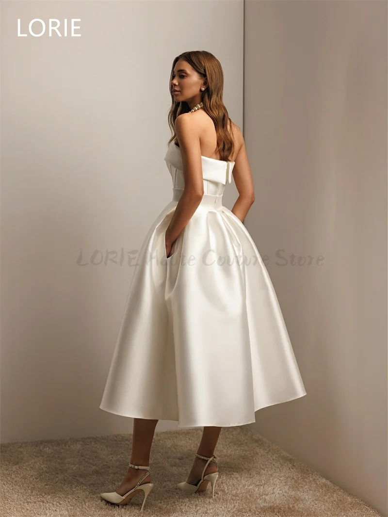 LORIE Sexy A-line Satin Wedding Dresses Mid-calf Sleeveless Bridal Gown Backless Wedding Gowns Customized 2025