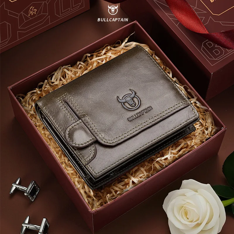 Leather Bifold Wallet Wallets for Men RFID Blocking Vintage Large Purse Credit Card Holder Gifts for Mens With box