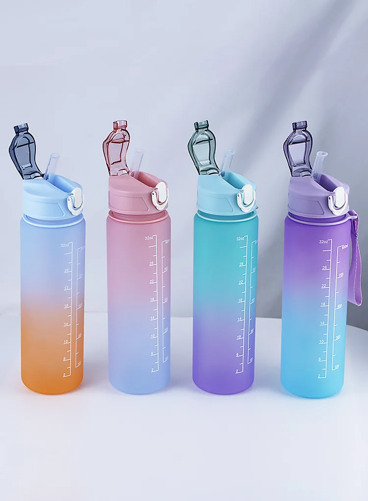   Water Bottle Sports with Time Marker Leak-proof Cup