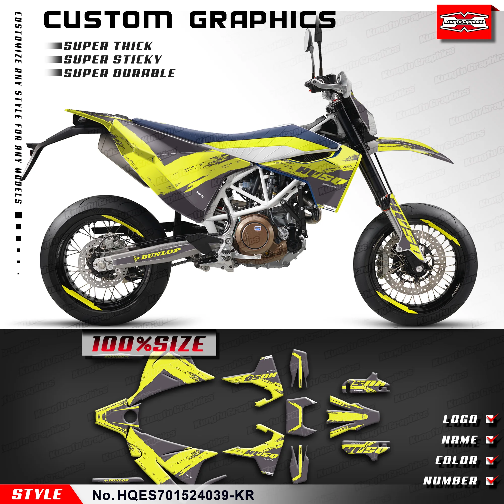 

KUNGFU графические мотоциклетные наклейки, виниловые наклейки для Husqvarna Enduro Supermoto 701 2015-2024, HQES701524039-KR