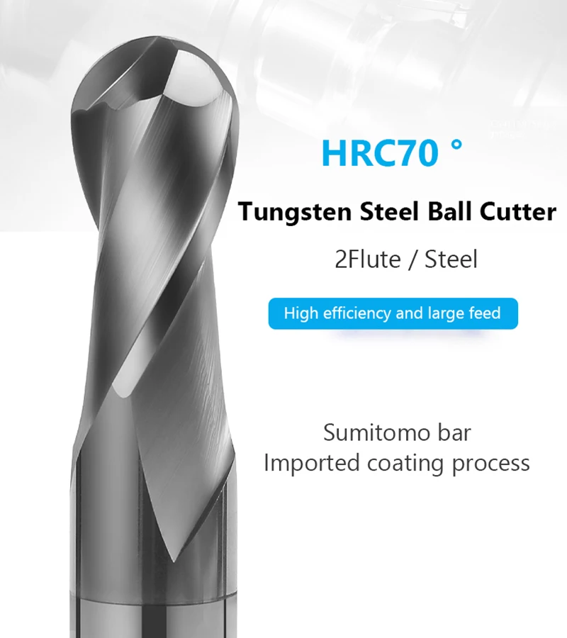 1pc HRC70 Carbide End Milling Cutter Ball Nose Stainless Steel Endmill ...