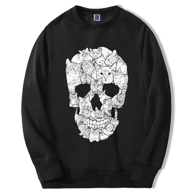 

Skull Cats Print 2023 Mens Sweatshirts Fashion Animal Cute Kawaii Clothes Fleece Oversize Moletom Sportswear Sudaderas Aesthetic