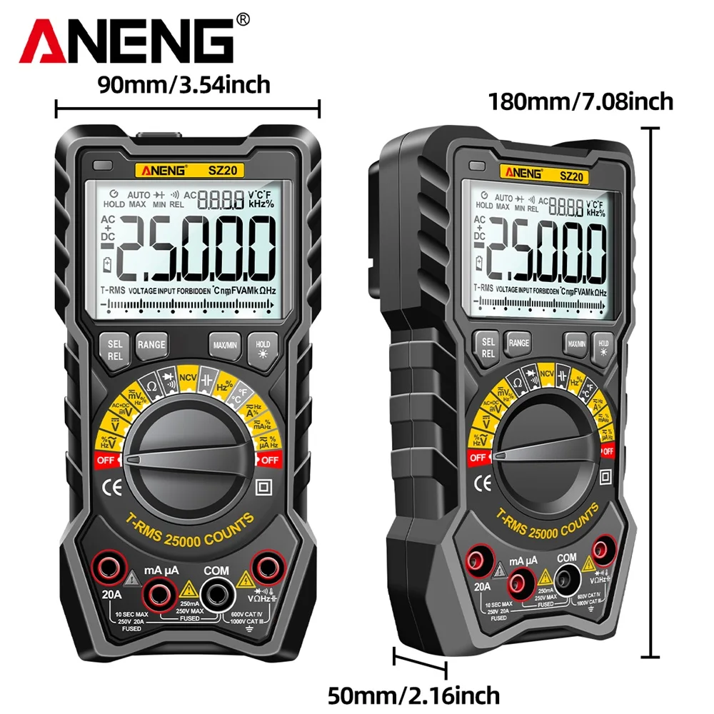 Achetez Aneng SZ06 2000 Compte le Multimètre de Résistance de Tension Multimètre  Numérique AC / Testeur Ohm du Voltmètre Ammeter DC Avec Rétro-éclairage LCD  - Gris de Chine