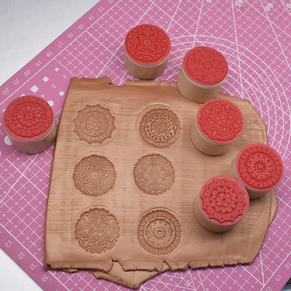 Square Round Pottery Stamp Baroque Mandala Lace Texture Embosser Ceramic Clay Jewelry Sculpture Model Making Impressions