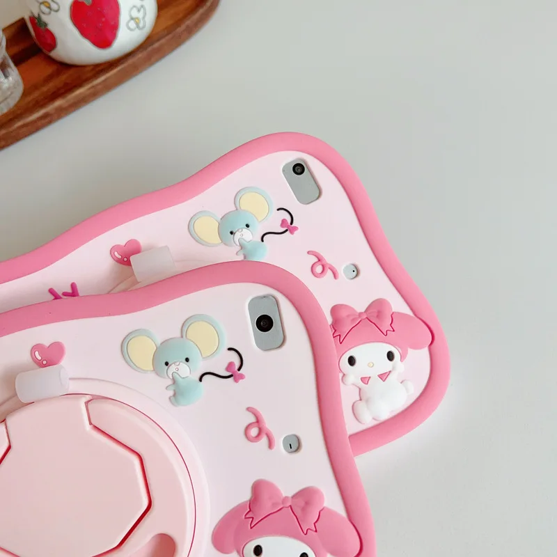 Capa de Silicone Sanrio para Ipad Tablet Capa para Ipad 9th 8th 7th 10th Gen Air 10.9 5th 6th Mini Pro 11 360 Suporte Giratório Minha Melodia - Imagem 4