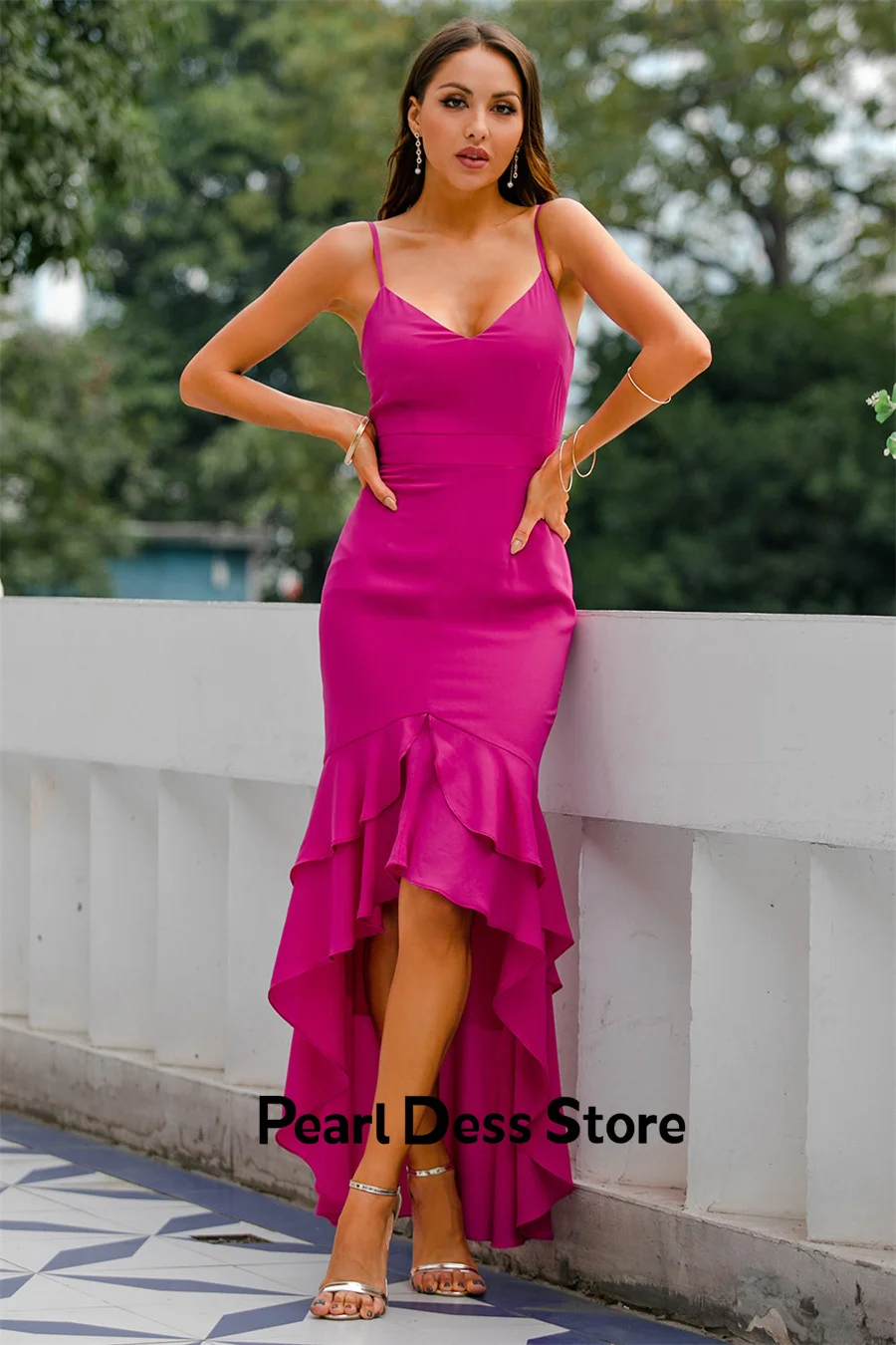 

Purple Red Pleated Chiffon Prom Dress High Low Party Bridesmaid Dress Formal Party Evening Dress Multi layered Wedding Guest