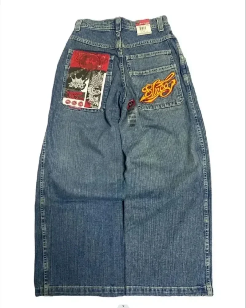 Y2K Jeans Men New Harajuku Retro Gothic Wing Embroidery