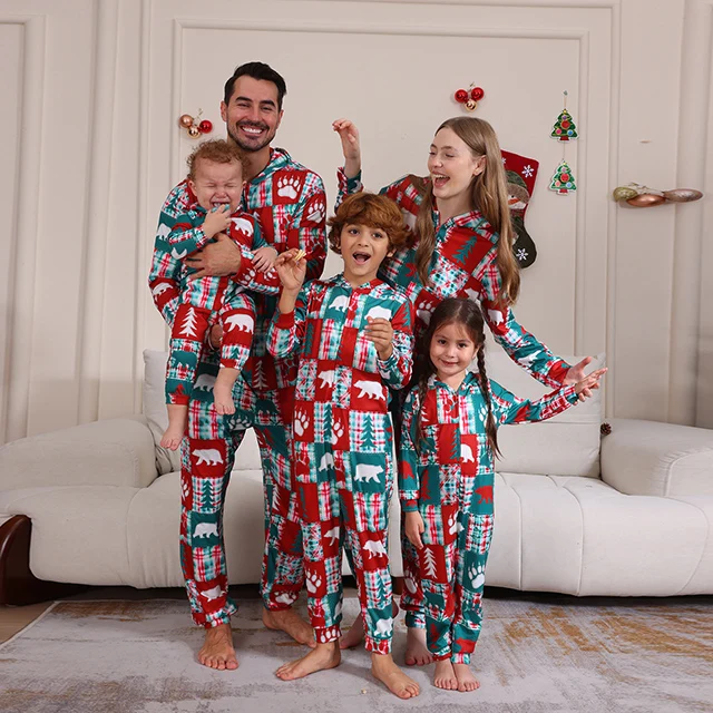 Conjuntos navideños a juego para la familia, mono de una pieza con capucha y orejas de alce, conjunto de ropa para adultos y niños, pijama con aspecto navideño