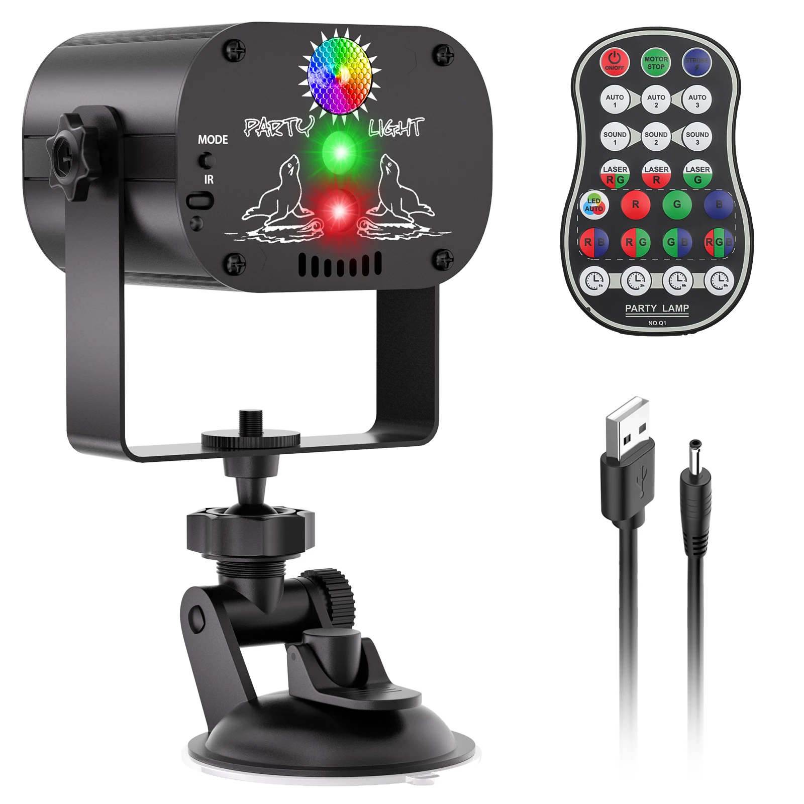 Datewink Mini USB DJ Disco Light + RGB LED Stage Lights Projector Without Battery With Suction Cup Remote Control For Party Club