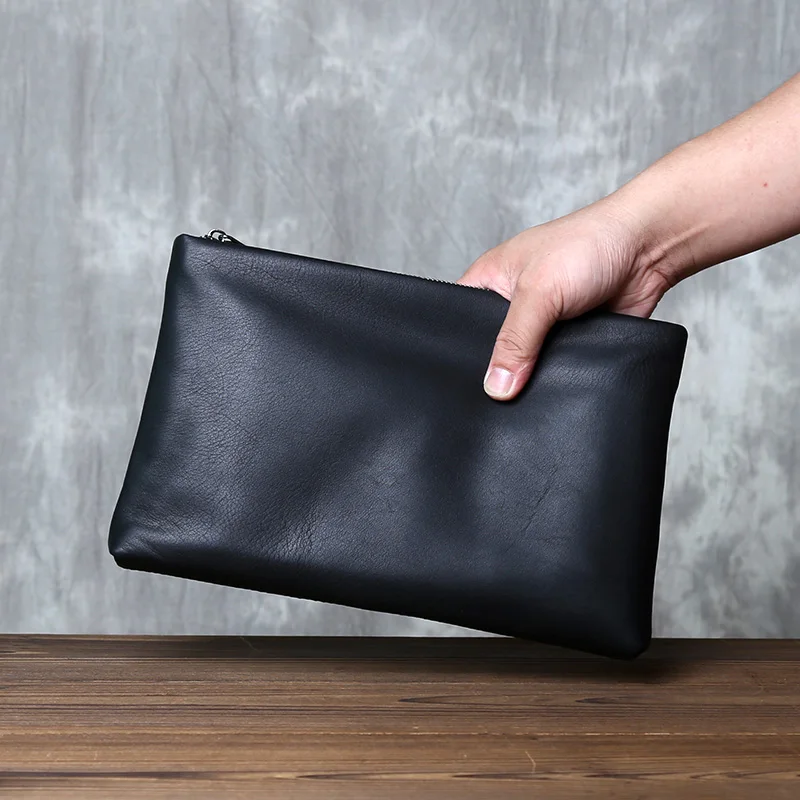 Niche Senior Sense Of Herren Lange Clutch Tasche Echtes Leder Dokumententasche Hauptschicht Rindsleder Business Einfache Umschlagtasche – Detail 3