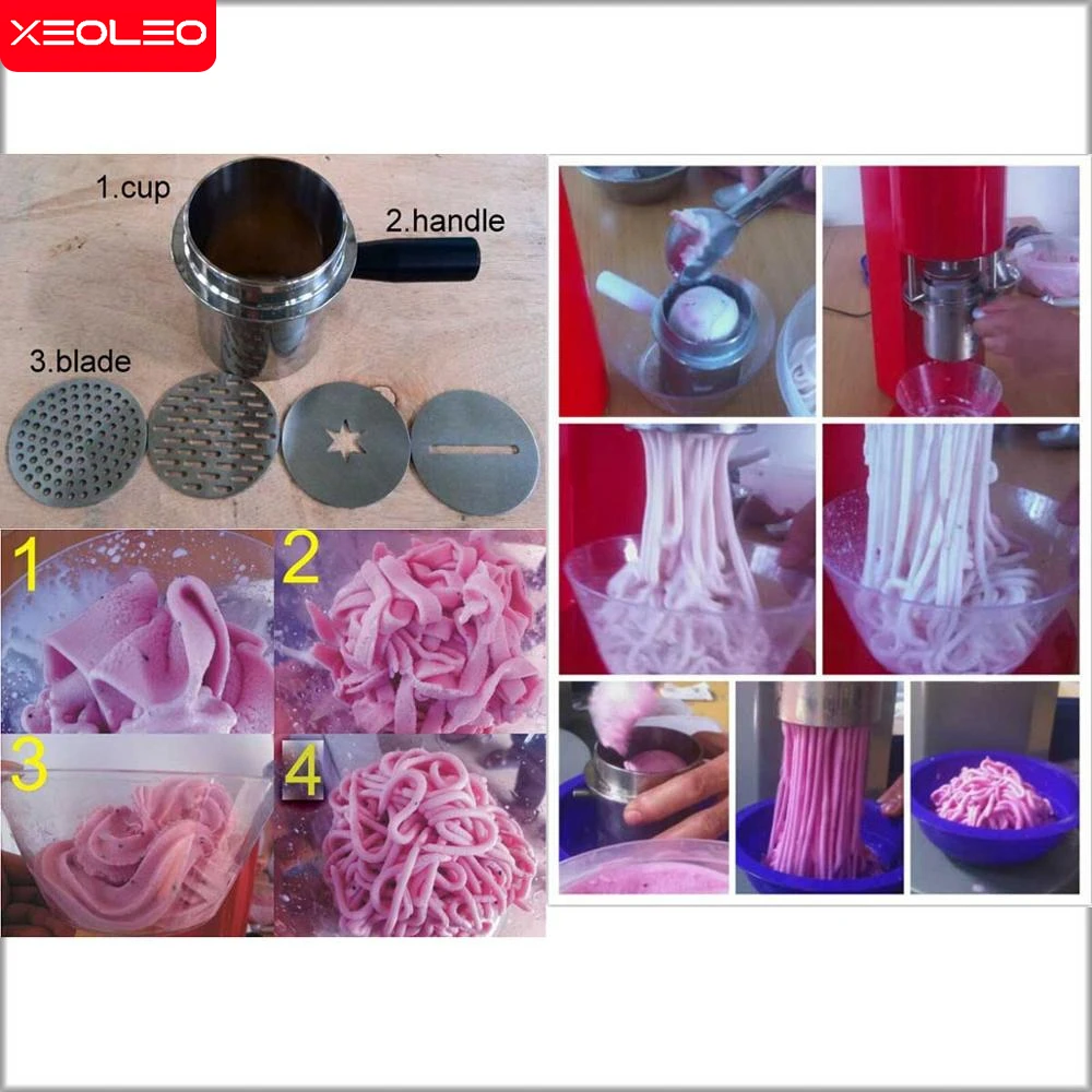 XEOLEO Spaghetti Ice Cream Machine 4 Types Ice Cream Forming Machine Spaghetti Gelato Maker Ice Cream Makers CE Red/White/Purple