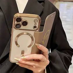 Luxury Personalized Faux Leather Flip Card Case with Magnetic Closure - iPhone 15 (Golden)