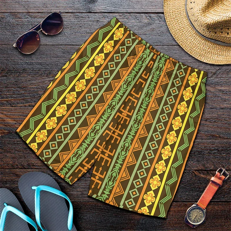 3D Printing African Ethnic Stripe Short Pants Men Women Exquisite Pattern Swim Trunks Summer Hawaiian Oversized Beach Shorts 3