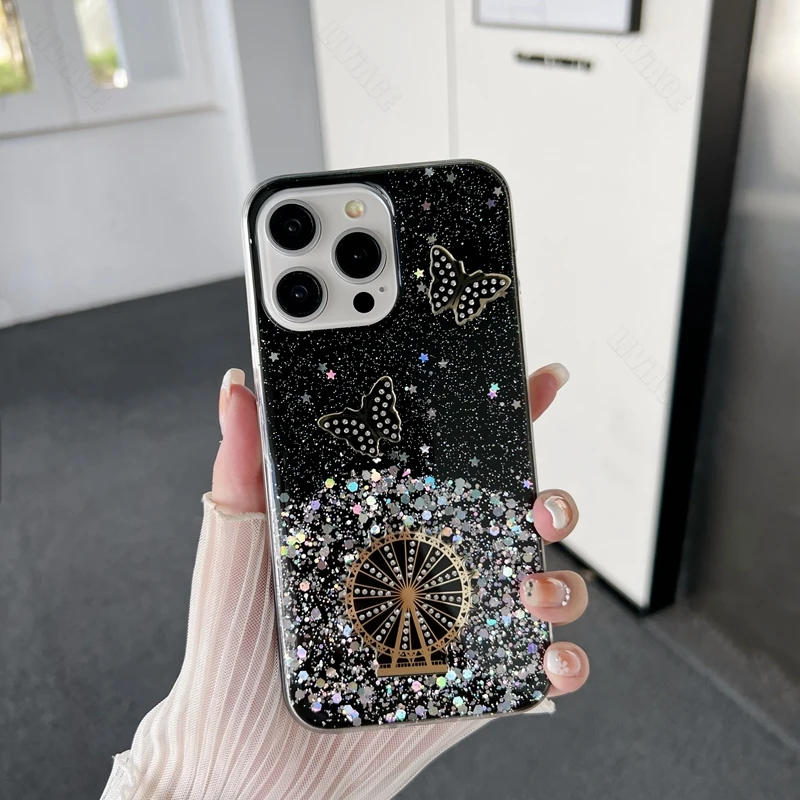 Coque de téléphone scintillante papillon Quicksand, étui pour Xiaomi Redmi Note 11 9 8 Max Plus 10 12 4G 5G 10S 9S 11S 12S 11E Pro_voghion.com