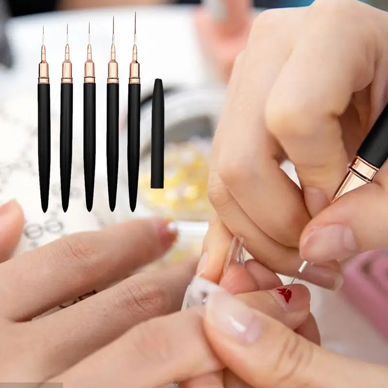 Nail Liner Brush Rose Golden Drawing Lines Stripe Painting Flower Pen Nail Art Manicure Details Liner black wire drawing pen