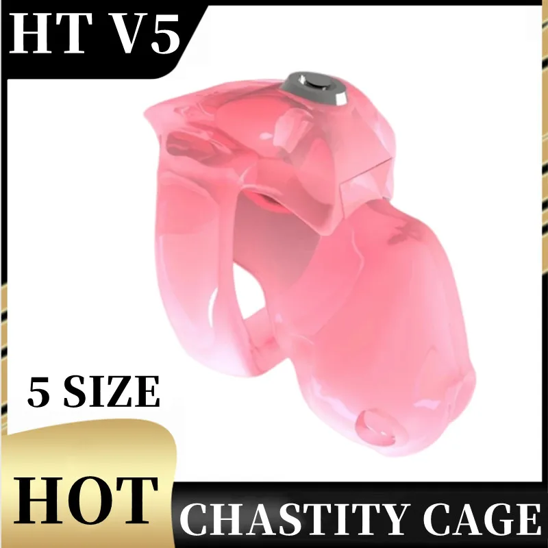 HT-V5 Pink Chastity Cage Male Lightweight Resin Chastity Detachment Lock BDSM 5 Sizes Cock Cage Penis Lock Sextoys For Man Adult penis chastity cage chastity lock sex toy chastity cage accessory