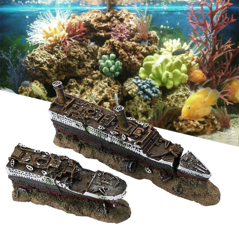 Fish tank landscaping Titanic Model Resin Aquarium Wrecked Boat Ship Decoration Artificial Fish Tank Ornament Sunk Ship Boat