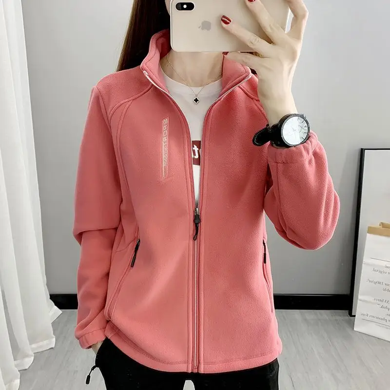 Women's Spring and Autumn Fleece Outdoor Warm and Breathable Cardigan Stand Up Collar Fleece Jacket Mountaineering Sweatshirt high end assault suit men s waterproof windproof rainproof warm jacket spring outdoor soft shell mountaineering suit