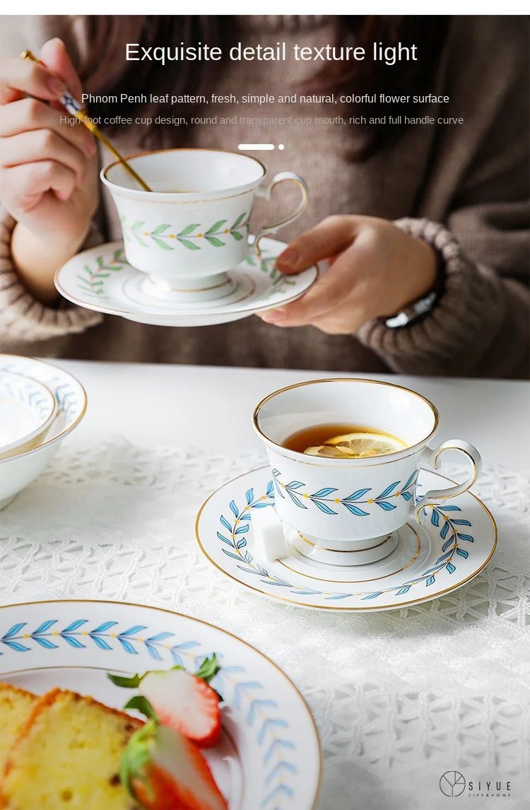 Blatt Kaffeetasse Untertasse Set Luxus Nachmittagstee Tasse Untertasse Moderne Espresso Latte Cappuccino Tasse Dessertteller Küche Frauen Geschenk – Detail 5