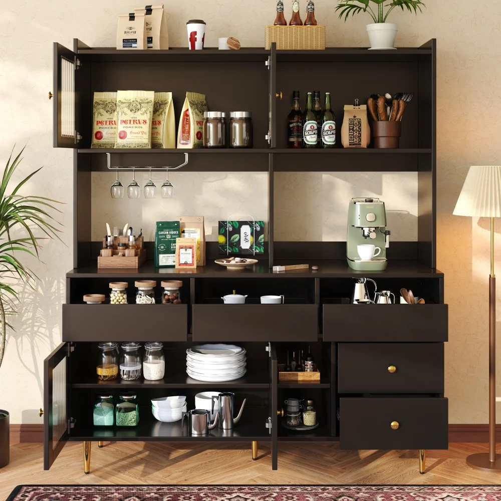 Eleganter Restaurantschrank in Weiß und Gold, Aufbewahrungsschrank mit Changhong-Glastür und Weinglasregal, Home-Barmöbel – Detail 23