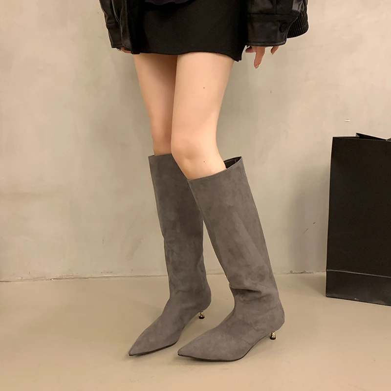 2025 Winter Street Style Spitz Kniehohe Stiefel Frauen Low Heels Schuhe Weibliche Lange Booties Zapatos De Mujer – Detail 4