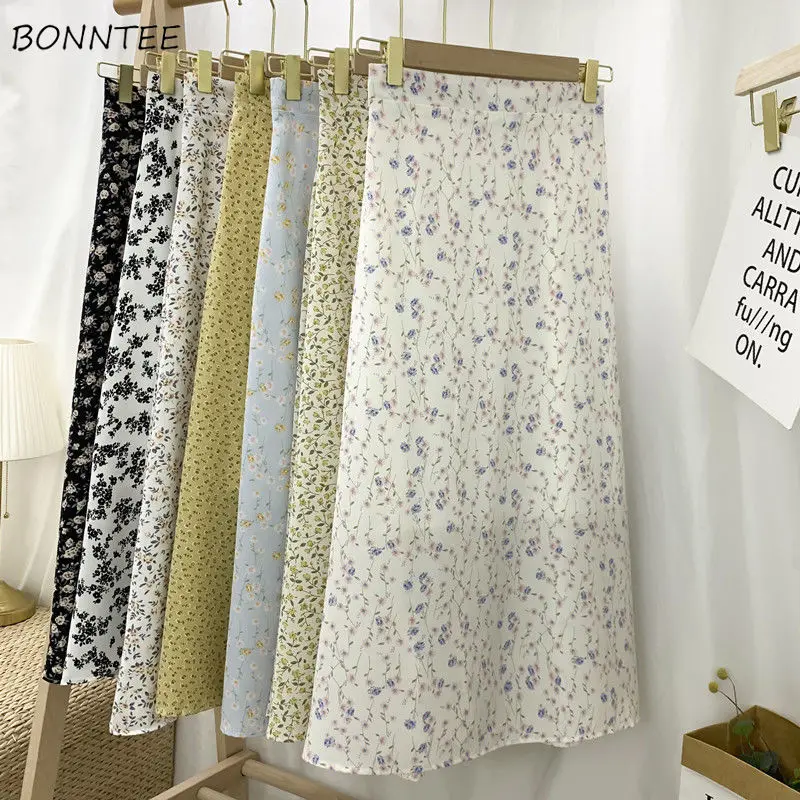 7 Colors Skirts Women Sweet Summer Retro Female Harajuku Student Ins A-line Basic Floral New Arrival Holiday Soft Faldas Midi | Женская