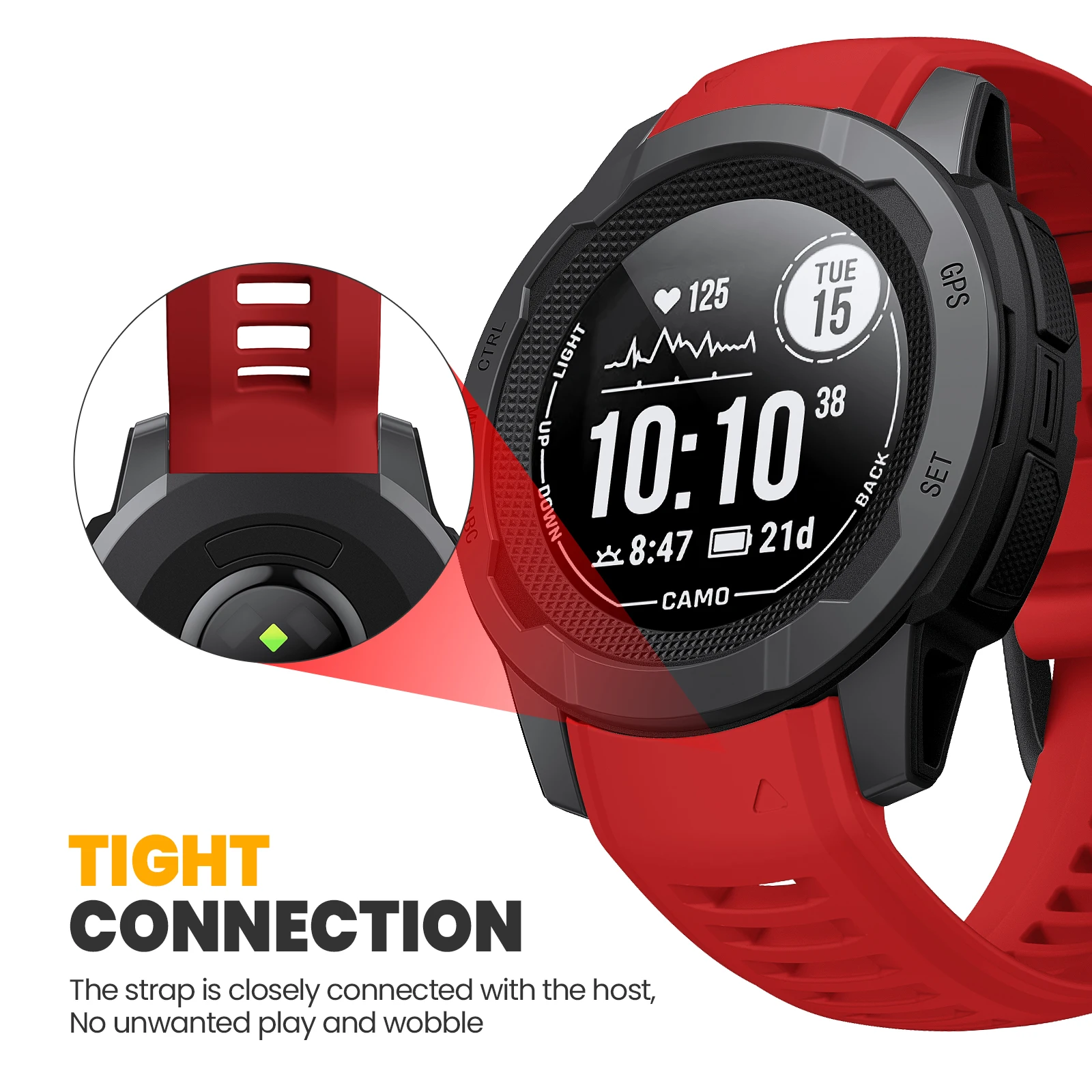 Garmin 22mm Silicone Sport Wristband - Soft Rubber Strap Belt