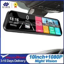 E-ACE 10 Inch Car DVR Mirror Video Recorder 1080P Touch Screen Dashcam For Car Dual Lens Streaming Driving Recorder Dash Camera