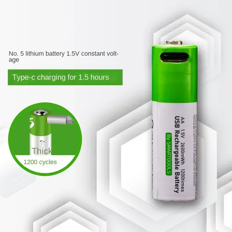 

High Capacity Rechargeable Batteries 5# 1.5v 2600mWh Fast Charge Type-C Port AA Battery for Toys and Doorbells