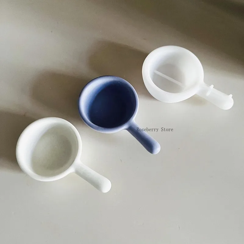Handle Shape Candle Holder Mold DIY Candle Vessel Cup Frying Pan Shape Candlestick Plaster Clay Resin Silicone Molds