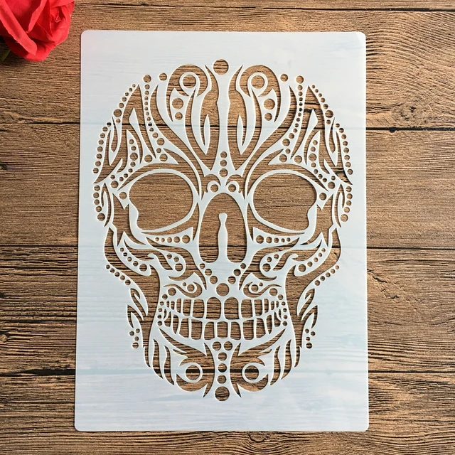 A4 29 * 21cm  DIY Stencils Wall Painting Scrapbook Coloring Embossing Album Decorative Paper Card Template,wall. mandala skull 713