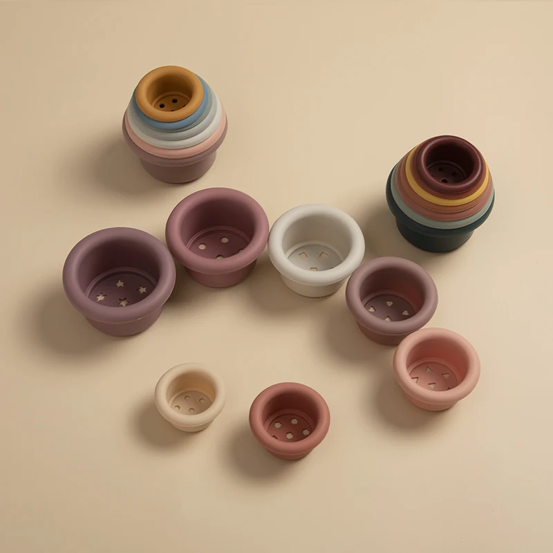 Educational Toys Stacking Puzzle Toys Cup Stacking Toys Stacking Toys Baby Silicone Stacking Cups Toys BPA Free Nesting Montessori Building Block Toy Stack Tower for Toddlers Early Educational Gifts