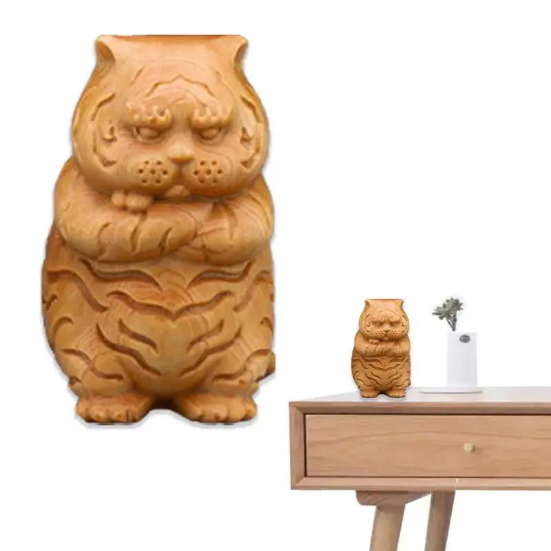 

Miniature Tiger Figures Lovely Wooden Chinese Zodiac Tiger Figurine Wood Chinese Zodiac Year Tiger Ornament For Home Office