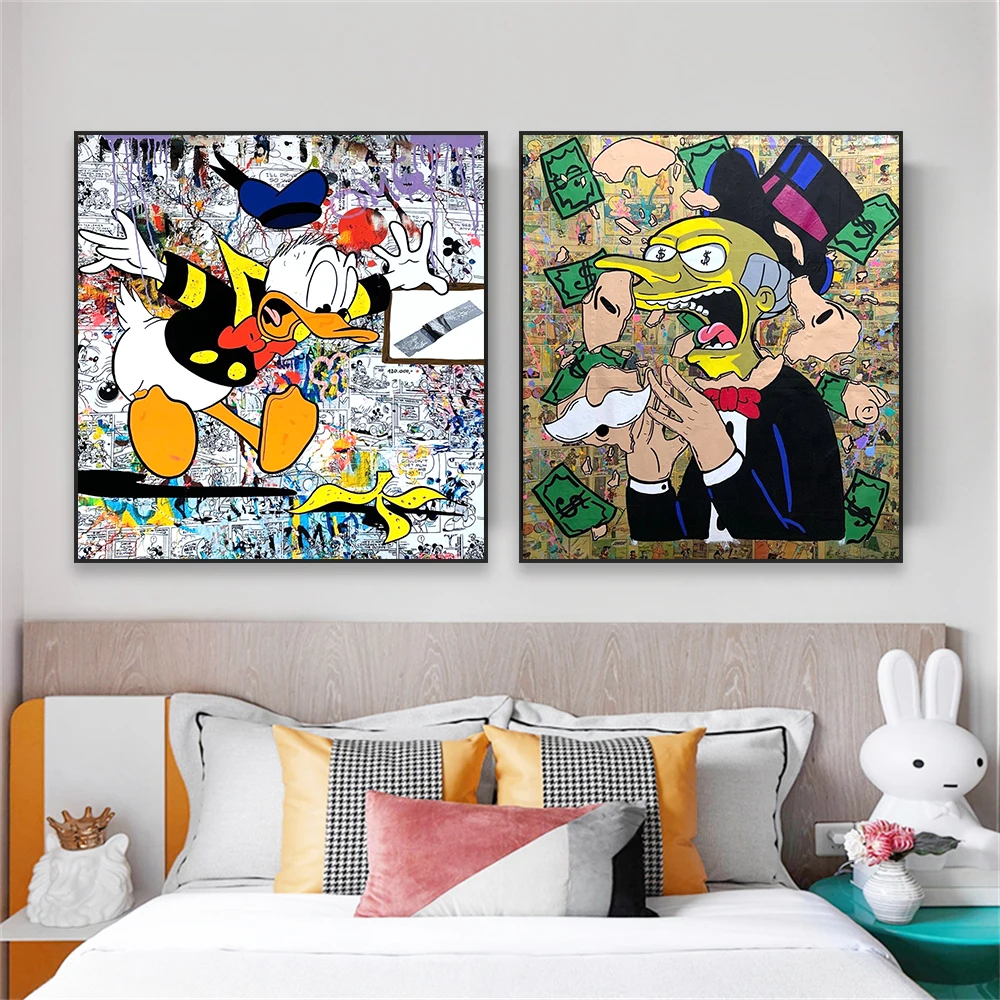 Graffiti Wall Art Disney Poster Donald Duck Canvas Painting Pop Street Wall Art Print Poster Home Living Room Wall Art Decor