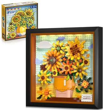 HOGOKIDS Sunflower Building Set with Led-Vincent Van Gogh Painting Frame Artwork Toy for Home Dcor Xmas Gift for Adults Teens 1