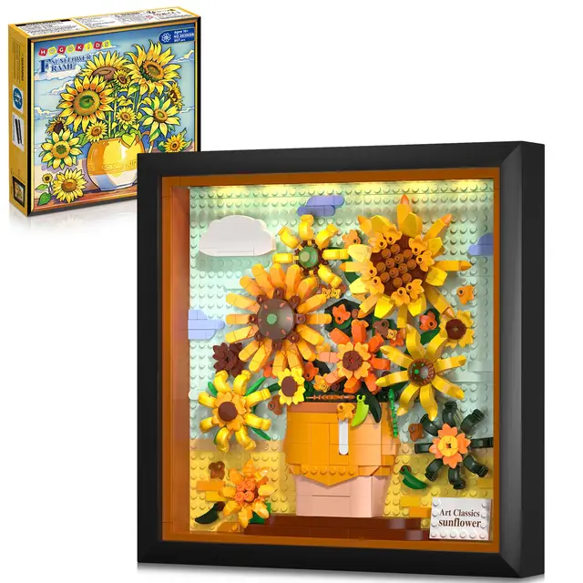 HOGOKIDS Sunflower Building Set with Led-Vincent Van Gogh Painting Frame Artwork Toy for Home Dcor Xmas Gift for Adults Teens 1