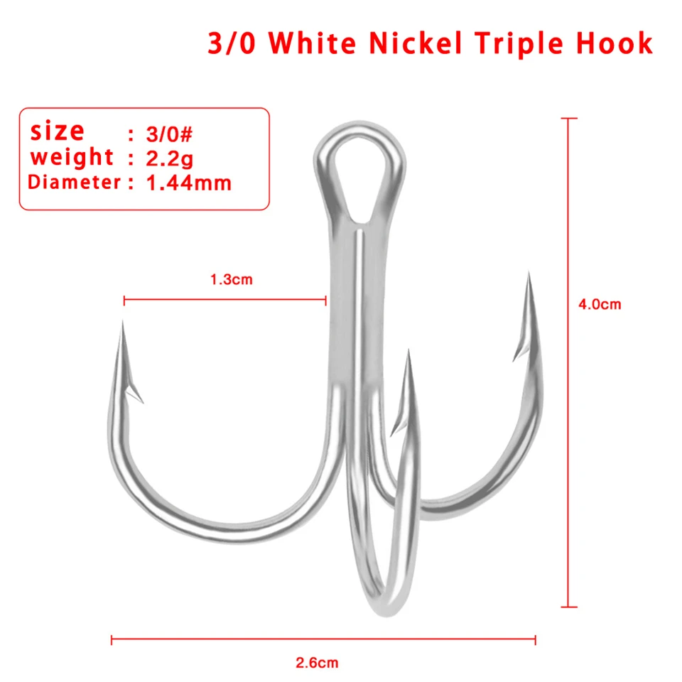 Balanzze 10pcs Fishing Hooks Triple Hook 10pcs Hook Size 3/0-12# Anchor  Hook Barbed Treble Hook High Carbon Steel Fishing Tackle