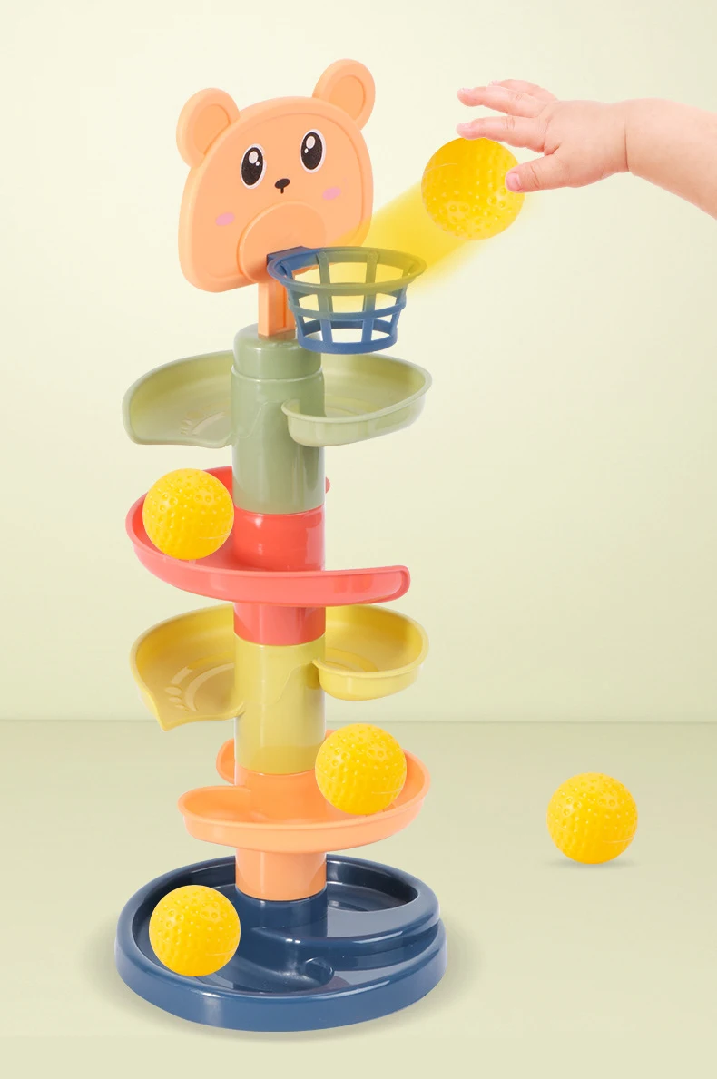 2-7 Layes Track Rolling Ball Pile Tower Early Educational Toy for Babies Rotating Track Educational Stacking Toy for Kids Gift