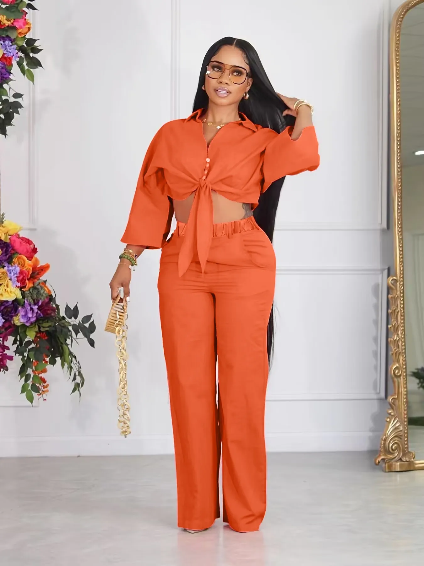 Casual Women's 2-Piece Summer Loose Rotator Cuff And Loose Wide Leg Pant Suit Solid Color Lady Elegant 2-Piece Set Outfits casual women s 2 piece summer loose rotator cuff and loose wide leg pant suit solid color lady elegant 2 piece set outfits