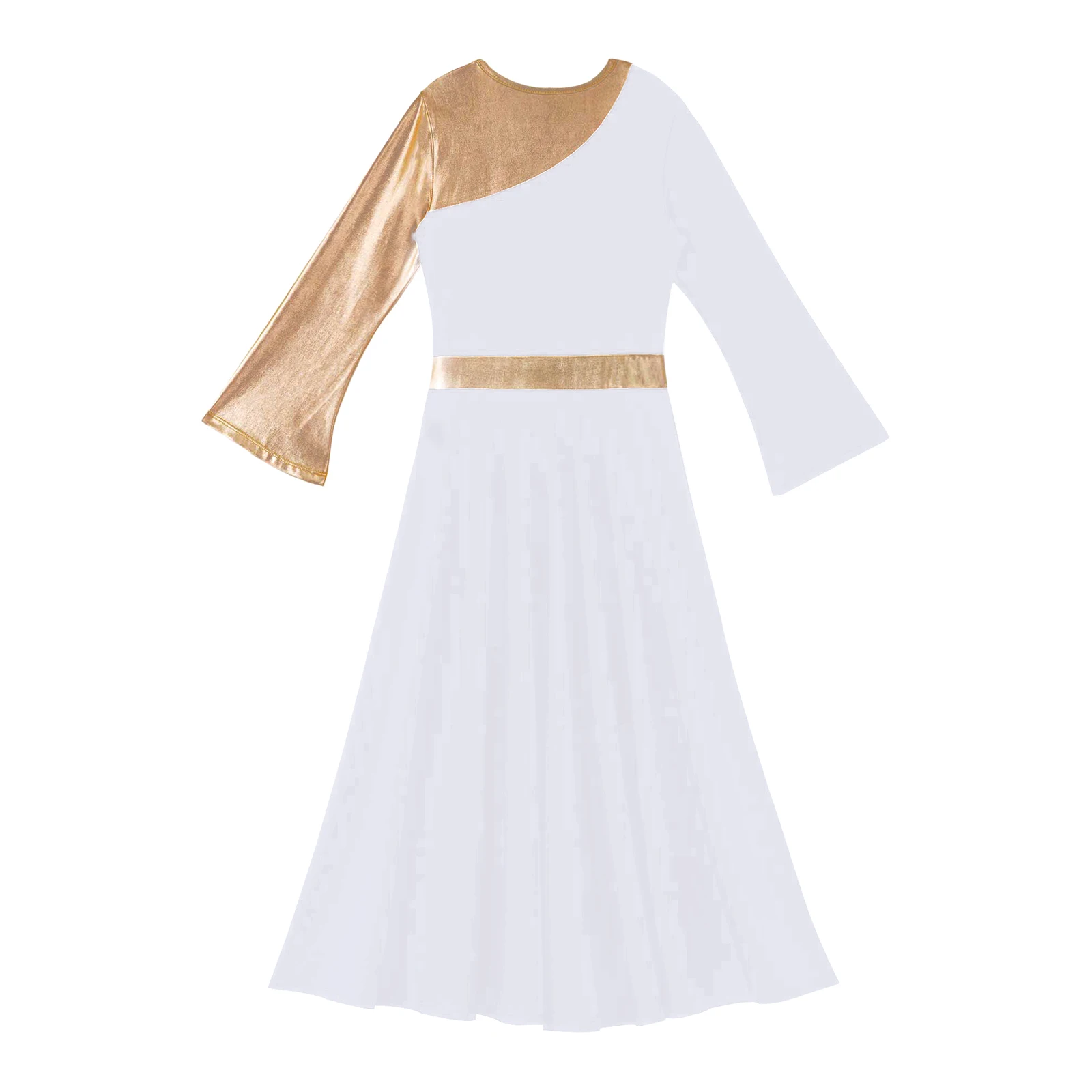 Girl Metallic Liturgical Praise Dance Dress Gold Color Block Church Celebration of Spirit Praise Stage Performance Dancewear