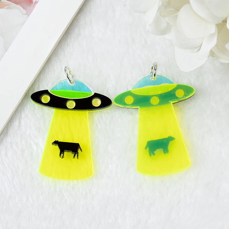 

10Pcs Acrylic UFO Charms Spacecraft Jewlery Findings For Earring Necklace Diy Making Handmade Craft